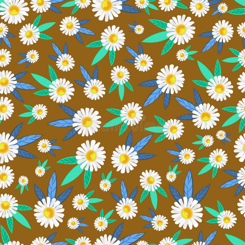 Seamless Daisies on Brown Background Stock Vector Illustration of blue, daisy 58133064