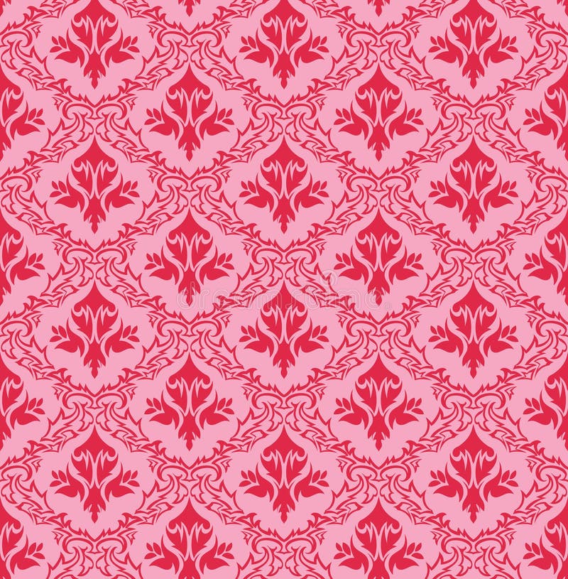 Hot Pink & Green Vintage Paisley Damask Wallpaper Stock Illustration ...