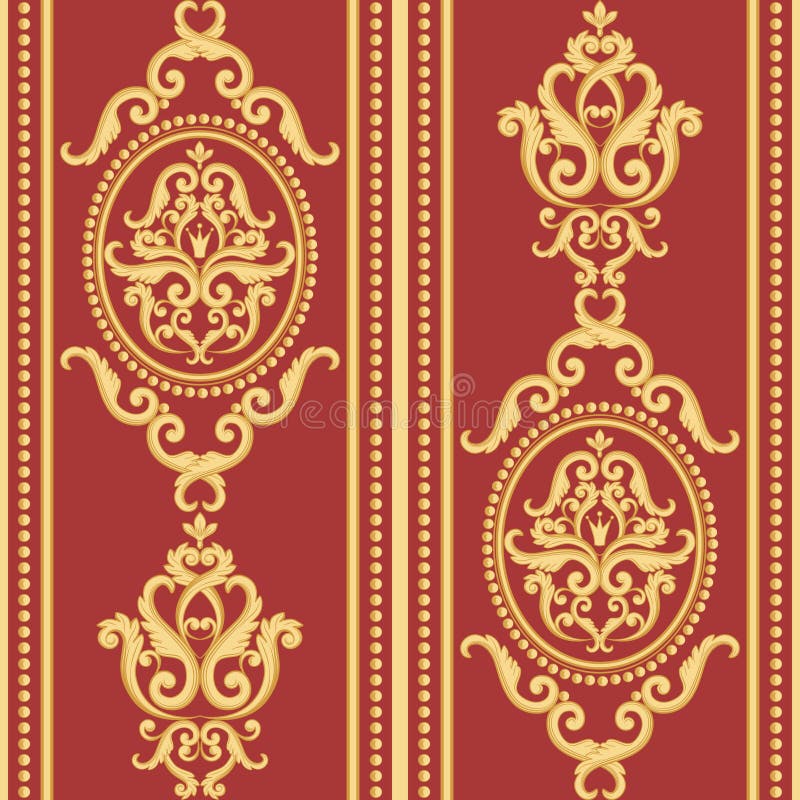 Seamless Damask Pattern. Gold and Red Texture Stock Vector - Illustration  of baroque, decor: 69038324