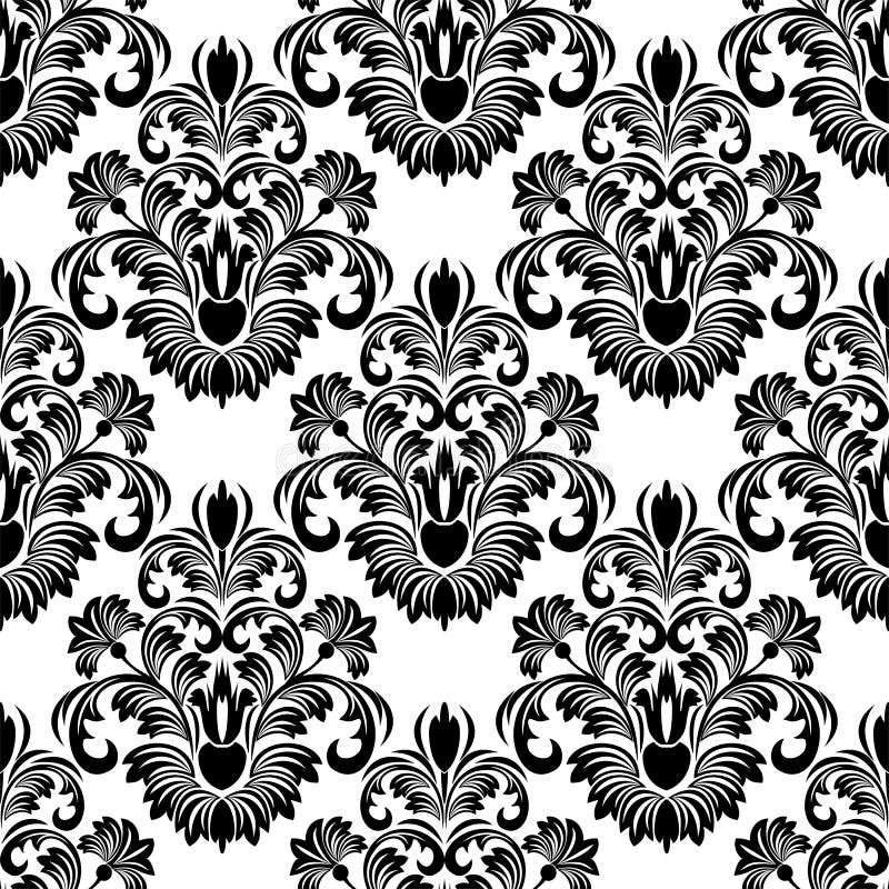 Seamless Damask Wallpaper for Design - Black on White Stock Vector ...