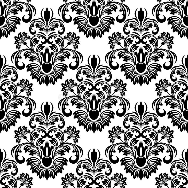 Seamless Damask Wallpaper for Design Black on White Stock Vector Illustration of antique