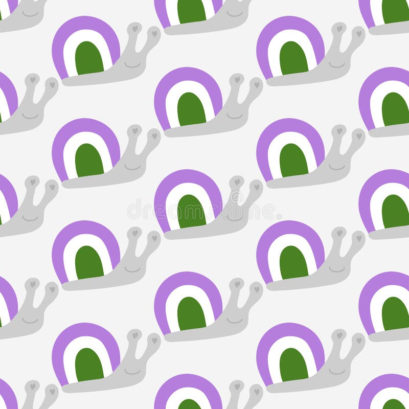 Seamless Decorative Pattern with Snails with a Shell of Colors of the