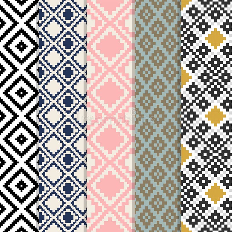 Seamless Diamond Square Check Mosaic Geometry Background Set royalty free illustration