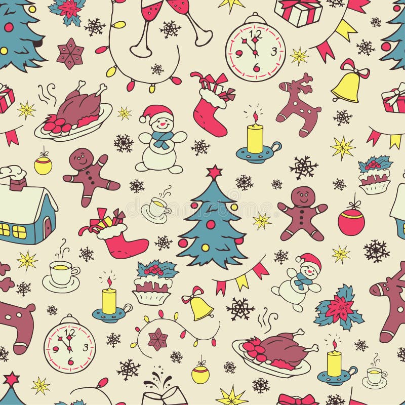 Seamless Doodle Backgrounds, Christmas, New Year, Winter Holidays ...