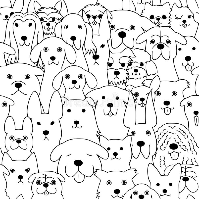 Seamless doodle dogs line art background