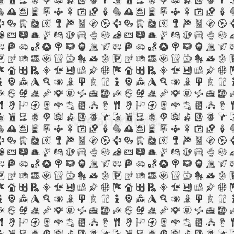 Seamless doodle map GPS Location icons pattern
