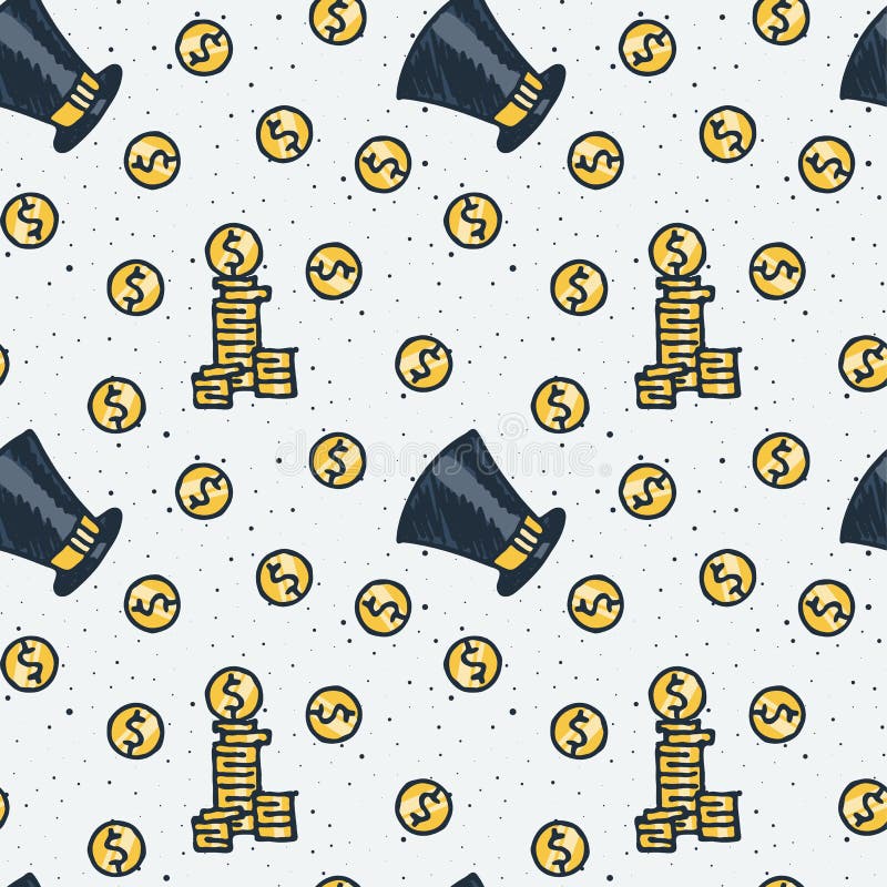 Seamless doodle pattern with cute money elements vector illustration