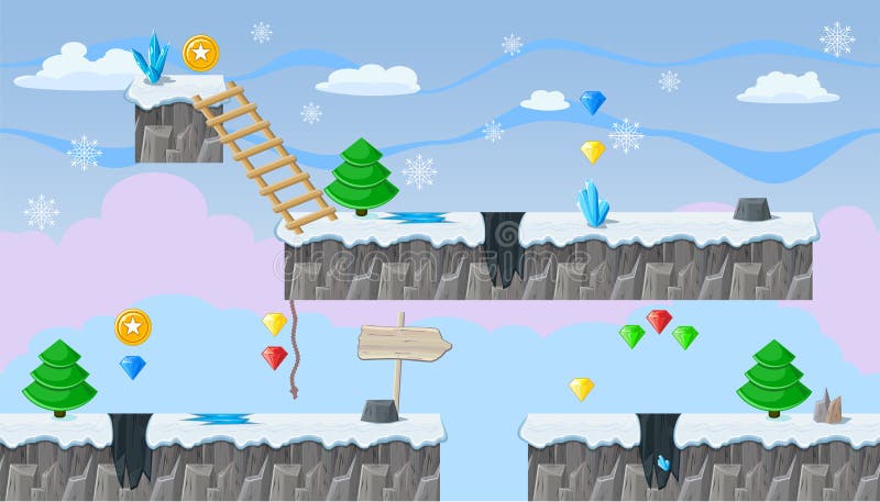 Seamless editable winter landscape for platform game design