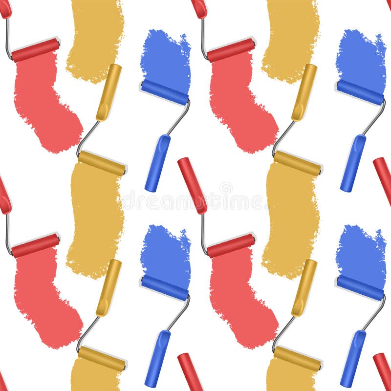 Seamless Endless Pattern with with Paint Roller Brushes. Colorful Paint