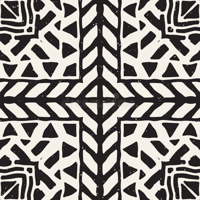 Seamless ethnic and tribal pattern. Hand drawn ornamental stripes. Black and white print for your textiles. Vector background. stock illustration Seamless ethnic and tribal pattern. Hand drawn ornamental stripes. Black and white print for your textiles. Vector background. stock illustration