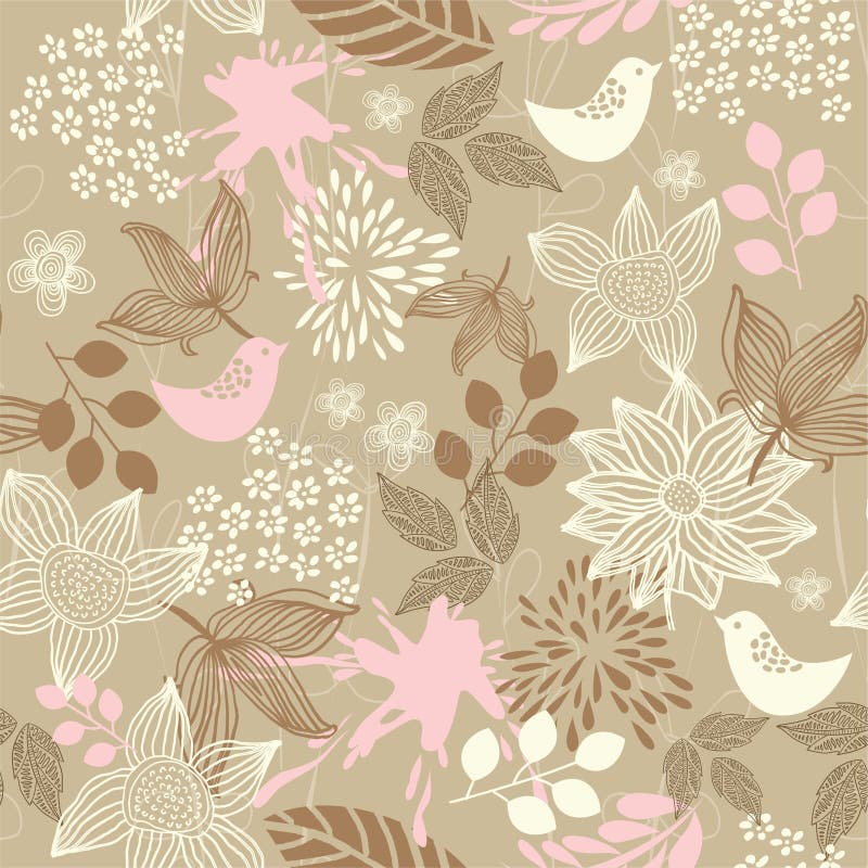 seamless för blom- invec för bakgrundsfåglar retro vektor illustrationer seamless för blom- invec för bakgrundsfåglar retro vektor illustrationer