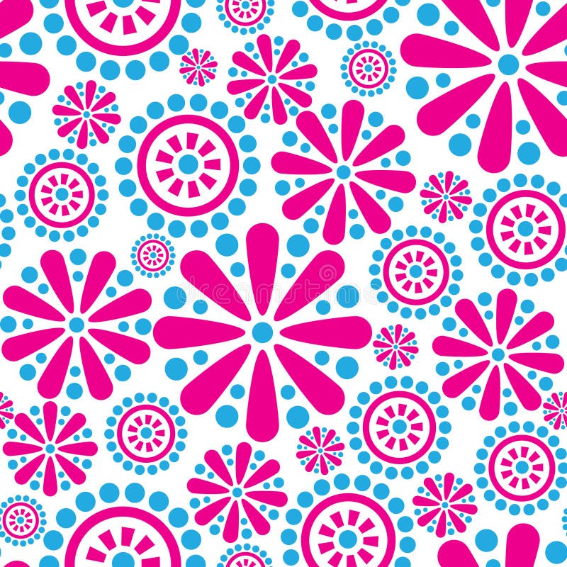 Seamless firework flowers pattern in 1960s style