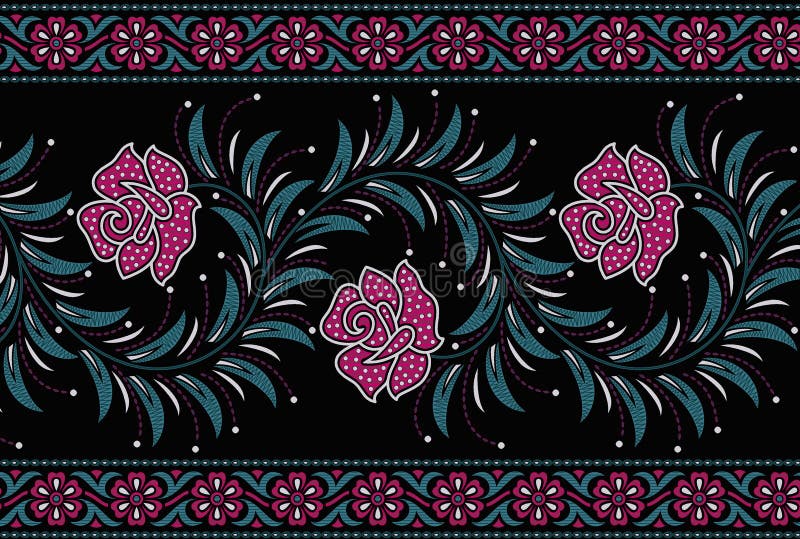 Seamless Floral Border with Black Color Stock Illustration ...