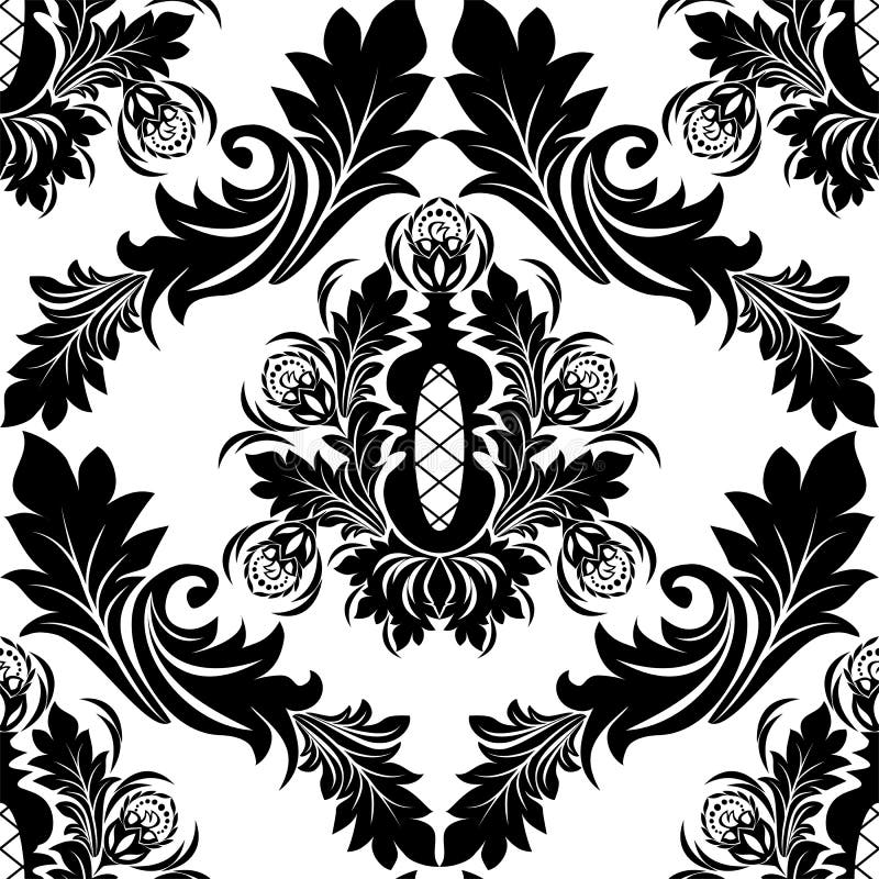 Seamless Floral Wallpaper for Design White on Black Stock Vector