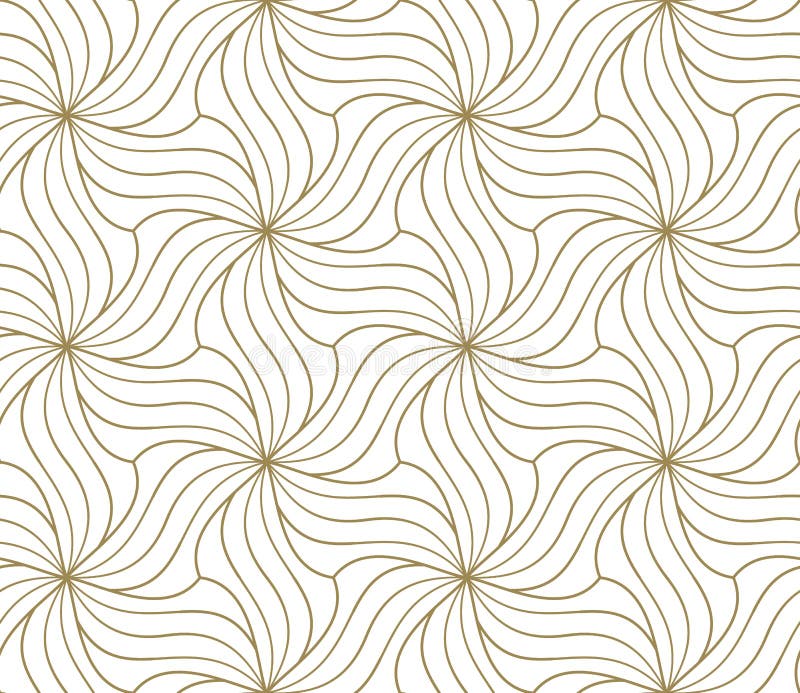 Seamless floral pattern with abstract geometric flower line texture, gold on white background. Light modern simple