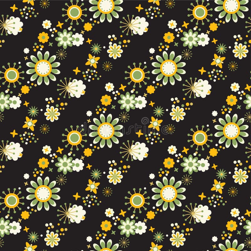 Seamless floral pattern at black background