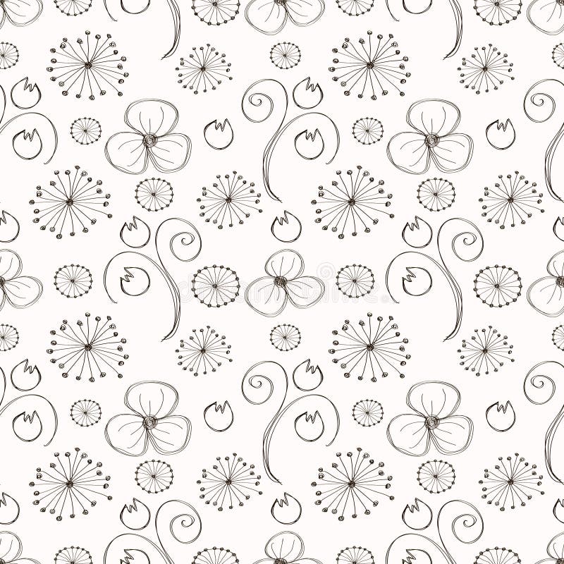 Seamless Floral Pattern. Black and White Hand Drawn Background with