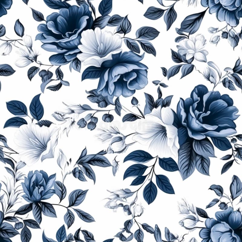 Seamless Floral Pattern, Tileable Blue and White Country Style Print with  Flowers for Wallpaper, Wrapping Paper, Scrapbook, Fabric Stock Illustration  - Illustration of cottage, product: 282192260