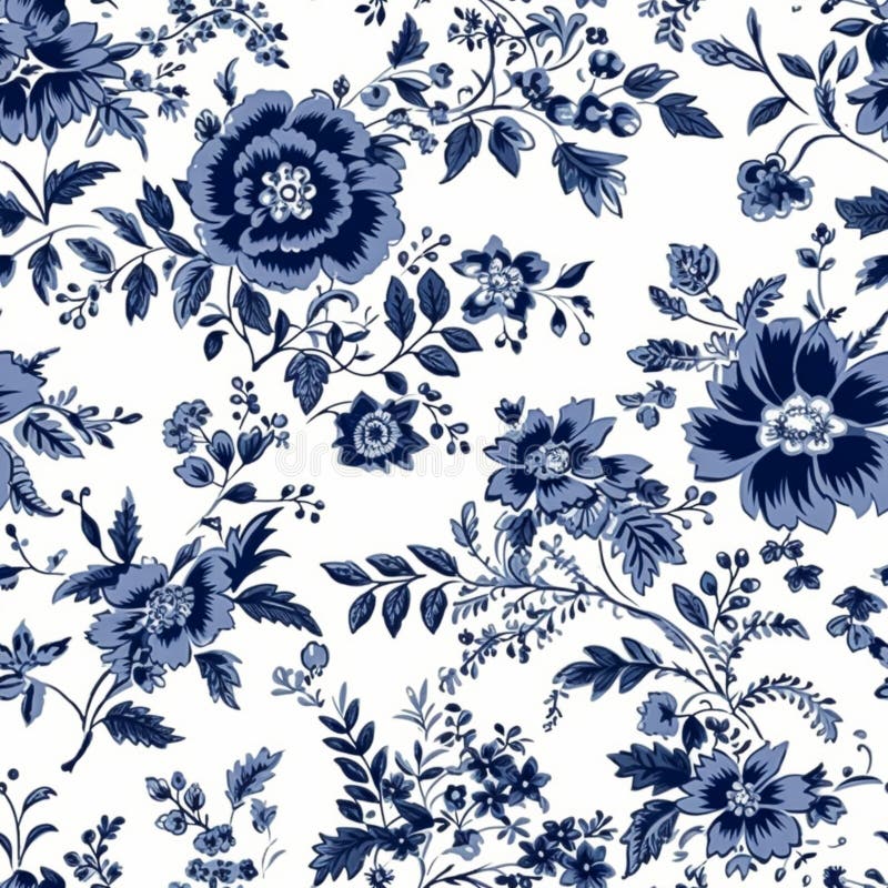 Seamless Floral Pattern, Tileable Blue and White Country Style Print with  Flowers for Wallpaper, Wrapping Paper, Scrapbook, Fabric Stock Illustration  - Illustration of cottage, product: 282192260