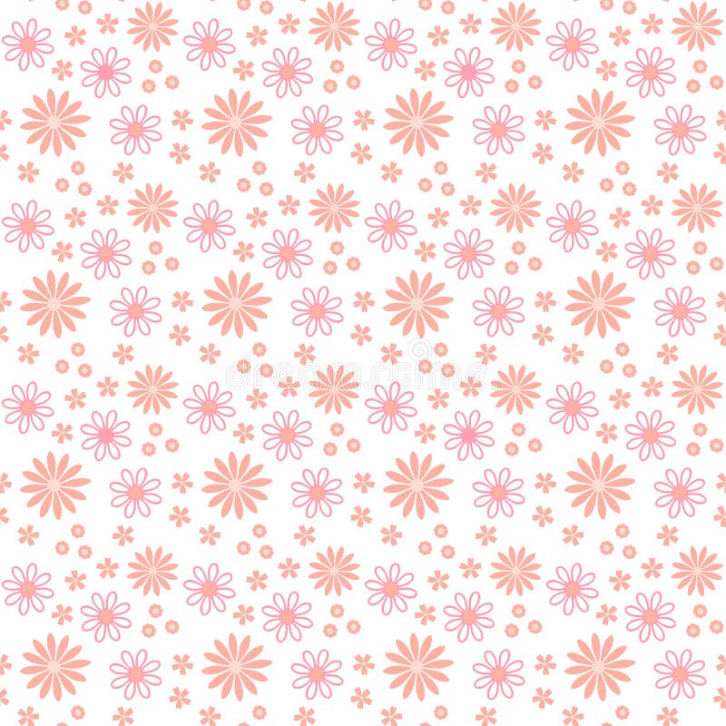 Seamless Floral Pattern of Tiny Daisy Repeat in Pink and Beige on White Background stock illustration