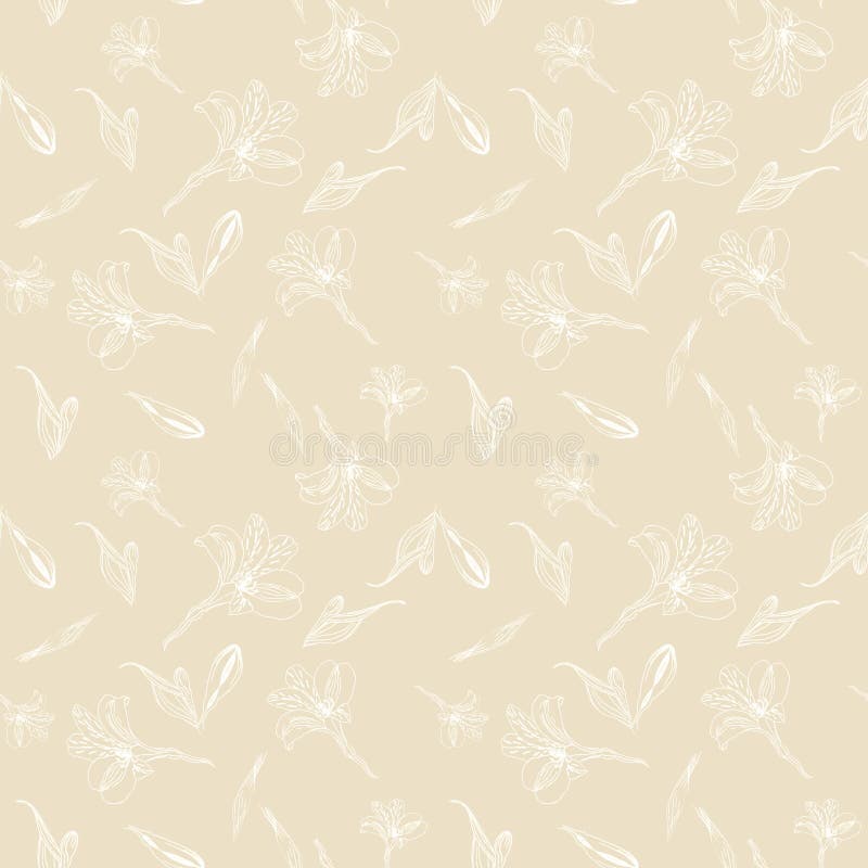 Seamless floral pattern. Pattern with white graphics flowers on beige background. Alstroemeria. Seamless pattern with vector illustration Seamless floral pattern. Pattern with white graphics flowers on beige background. Alstroemeria. Seamless pattern with vector illustration