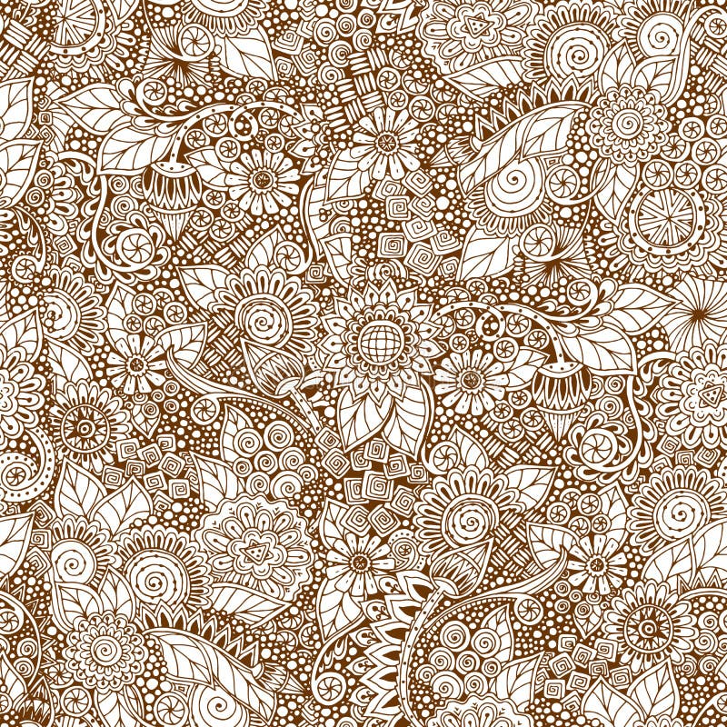 Seamless floral retro doodle grunge pattern in