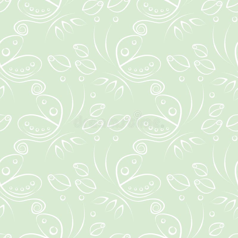 Seamless floral vector pattern with insect. Decorative pastel green background with butterflies, roses and decorative elements