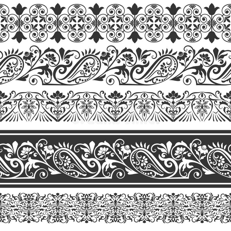 Seamless Floral Ornamental Borders Set Stock Vector - Illustration of
