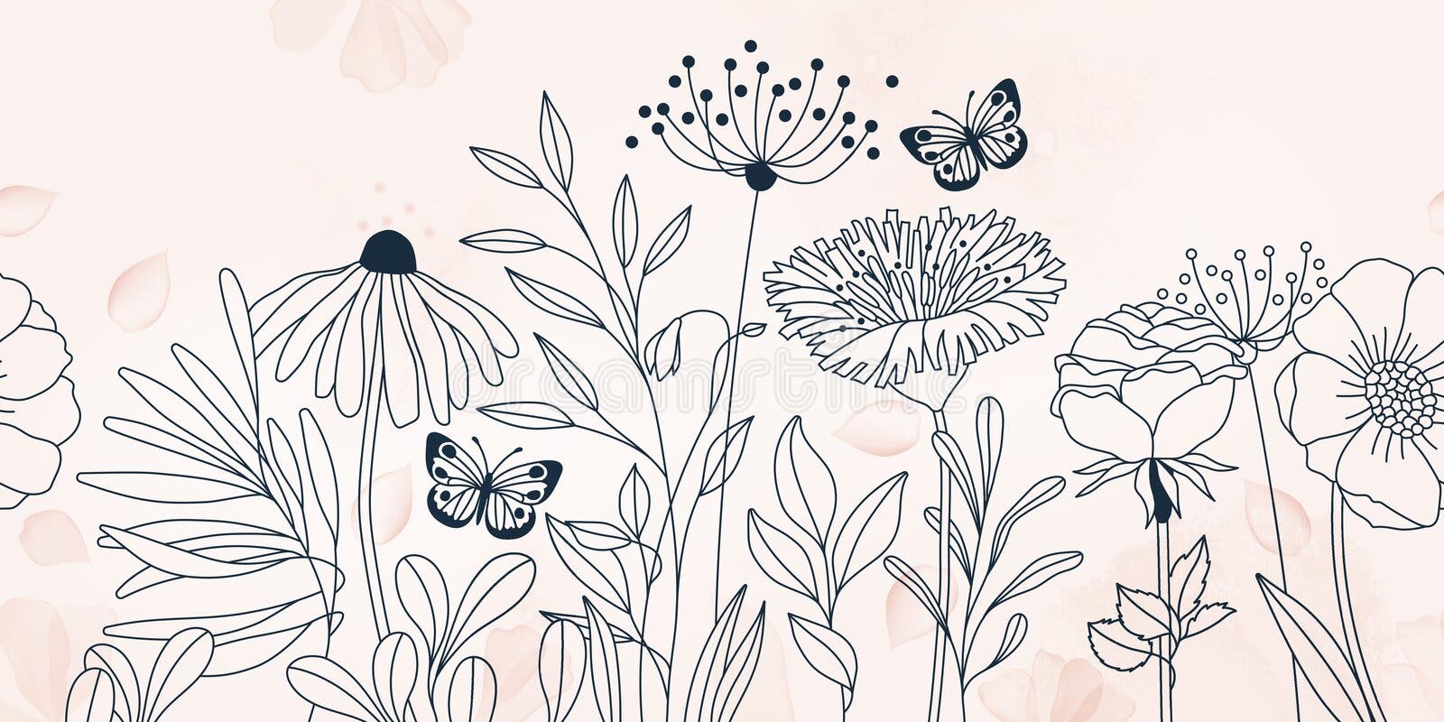 Seamless Flower composition. Full vector illustration with Pink Watercolor Effect background. royalty free illustration Seamless Flower composition. Full vector illustration with Pink Watercolor Effect background. royalty free illustration