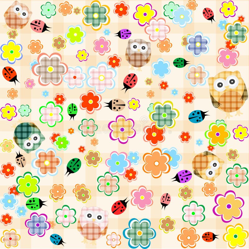 Seamless flower and owl background. vector pattern