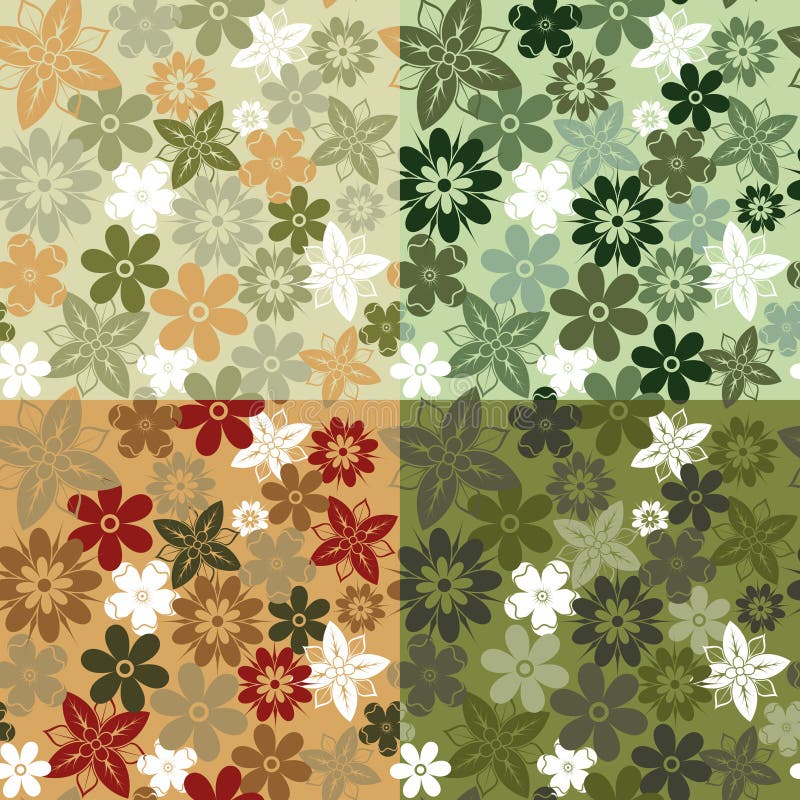 Four variants of color camouflage seamless flower pattern, element for design, vector illustration