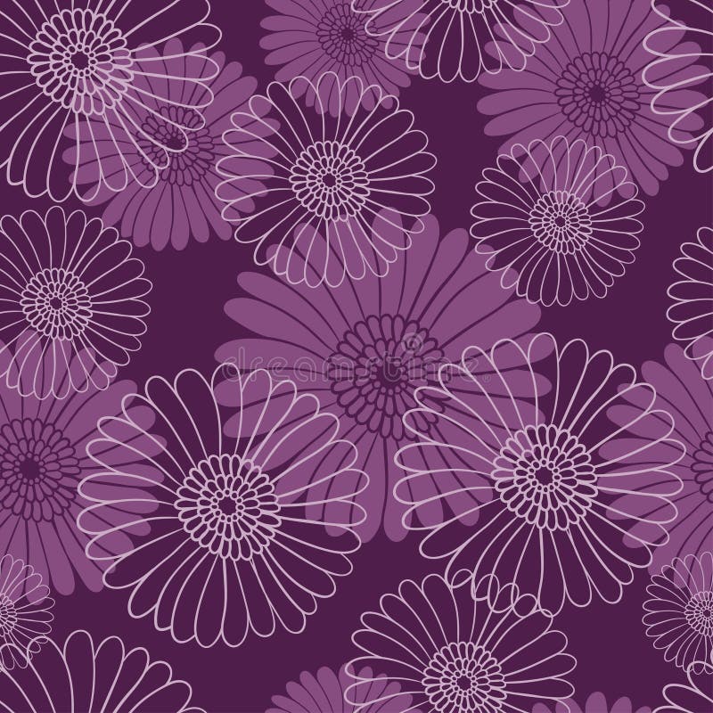 Seamless Flower Pattern On Dark Violet Background. Stock Vector