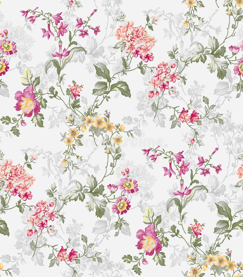 Seamless Flower Pattern Floral Allover Design with Background Stock ...