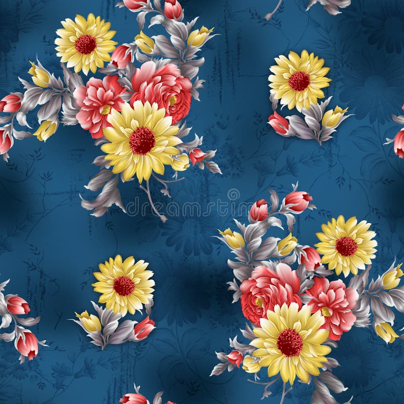 Seamless Flower Pattern Floral Design with Digital Background Stock ...