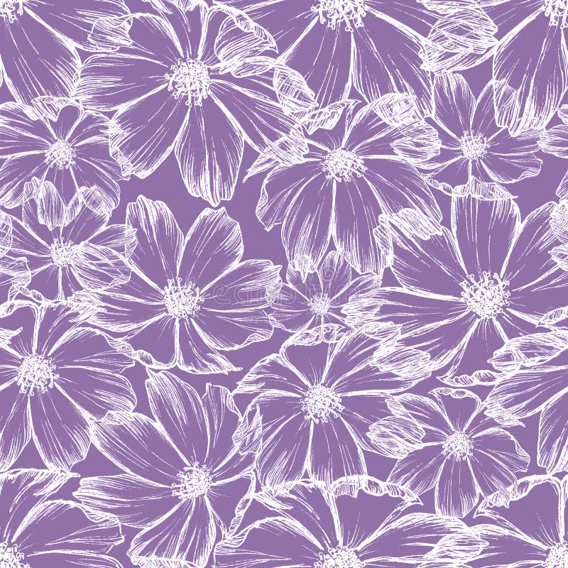 Seamless Flower Pattern with Hand Drawn Cosmos Flower, Can Be Used for ...