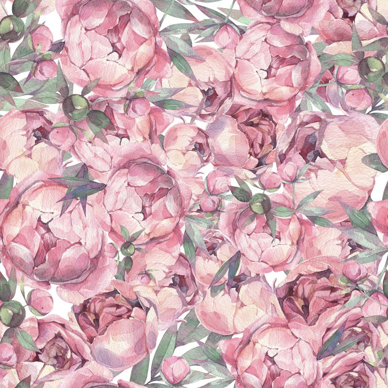 Seamless Flowers Pattern. Peonies Background. Watercolor Wallpaper ...