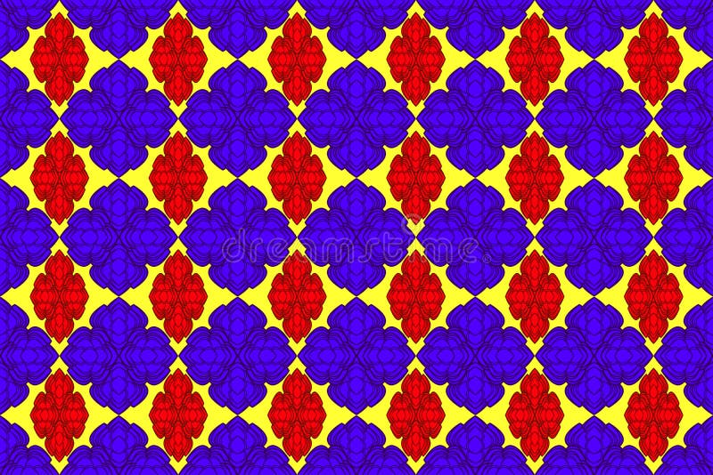 Seamless geometric ethnic fabric pattern, blue and red floral pattern, curtain design, seamless fabric pattern, carpet, wallpaper stock illustration