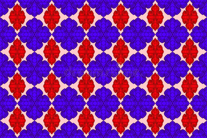 Seamless geometric ethnic fabric pattern, blue and red floral pattern, curtain design, seamless fabric pattern, carpet, wallpaper vector illustration