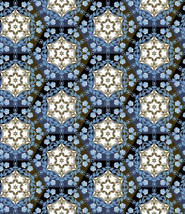 Seamless geometric pattern with flowers and leaves. Wallpaper, print for fabric, curtain vector illustration Seamless geometric pattern with flowers and leaves. Wallpaper, print for fabric, curtain vector illustration