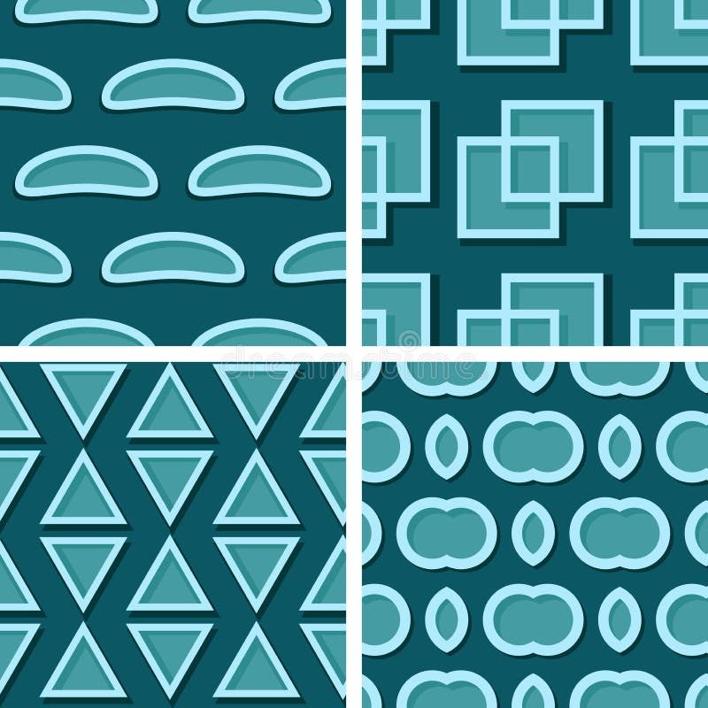 Seamless geometric patterns. Set of blue green 3d backgrounds royalty free illustration Seamless geometric patterns. Set of blue green 3d backgrounds royalty free illustration