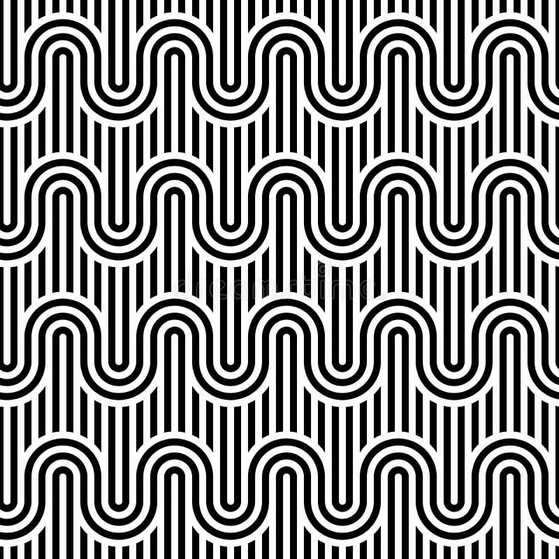 Black And White Streamers Doodle Seamless Pattern Loopy Stripes