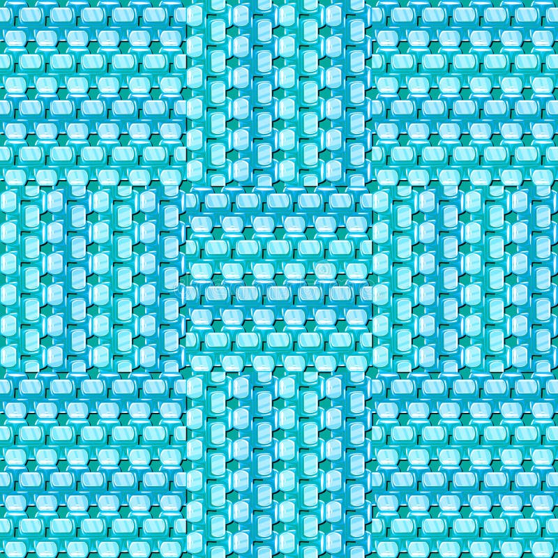 Seamless geometric textured pattern with glossy 3D tiles in turquoise and cyan blue tones, arranged in a block maze layout. Modern vector illustration