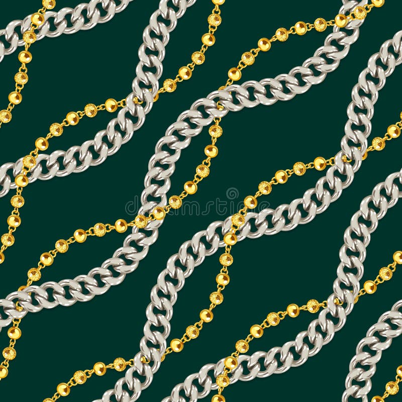 Seamless Gold and Silver Chains Pattern. Repeat Design Stock