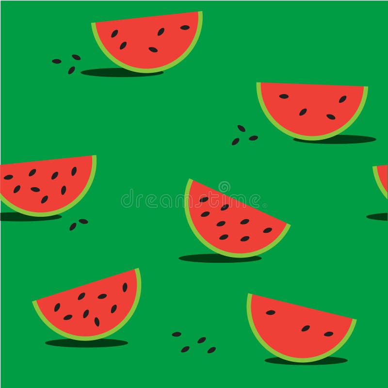 Seamless Green Background with Red Watermelon Stock Illustration