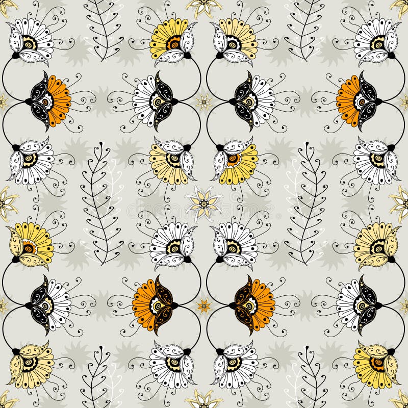 Seamless Grey Floral Wallpaper Stock Vector Illustration of
