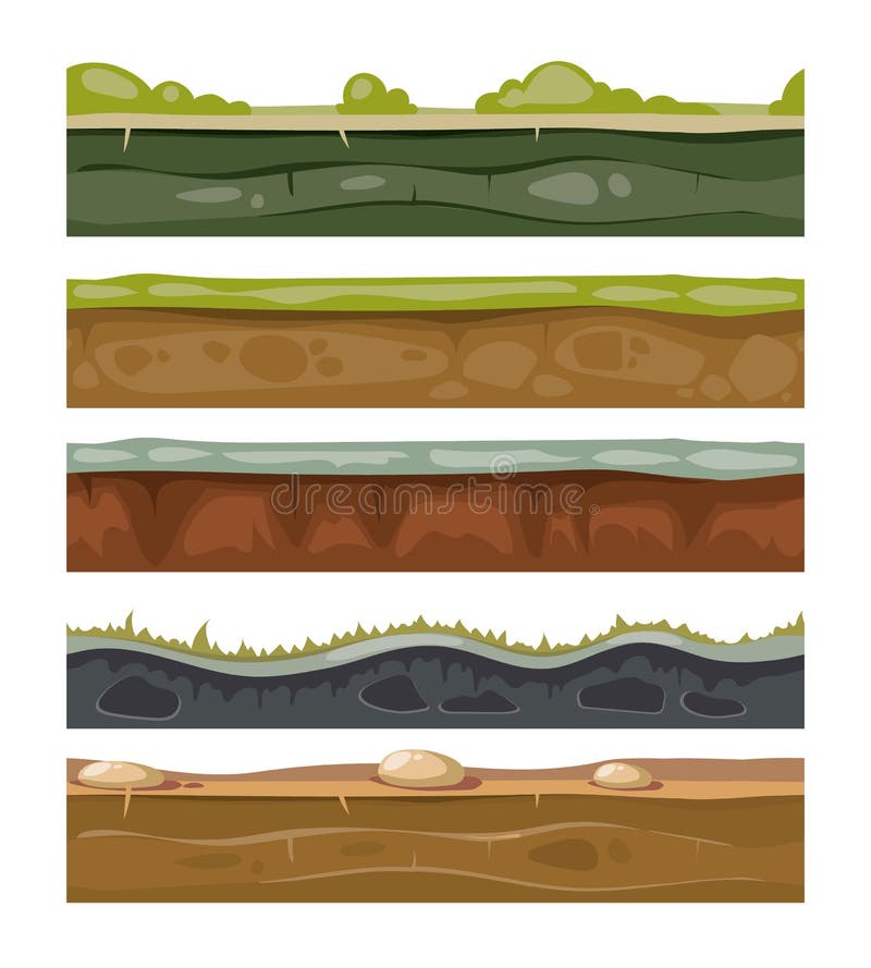 Seamless grounds soil and grass for ui game vector layers set stock illustration Seamless grounds soil and grass for ui game vector layers set stock illustration