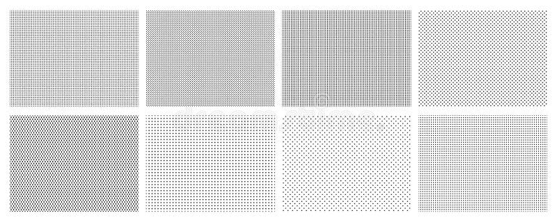 Seamless halftone dots pattern. Dotted mosaic, sport textile texture and row holes grid vector background patterns set vector illustration