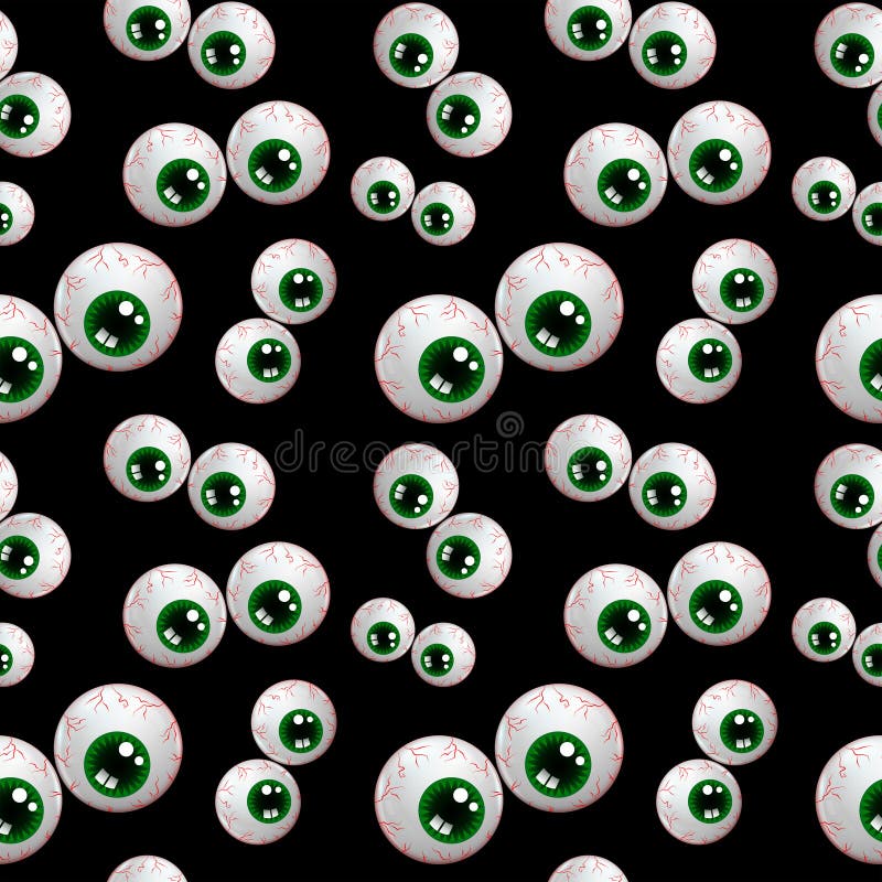 Seamless Halloween Pattern With Cartoon Eyes Over Black Stock