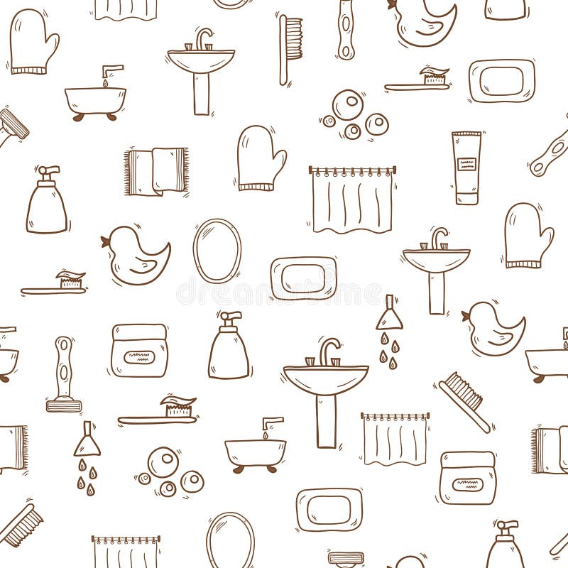 Seamless hand drawn bathroom background vector illustration