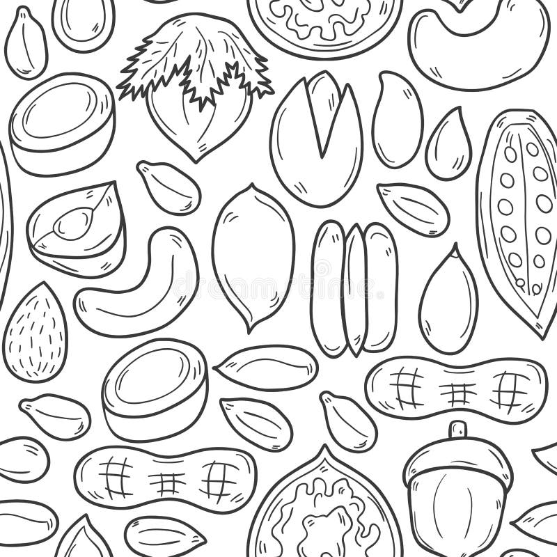 Seamless hand drawn nuts background royalty free illustration
